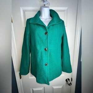 Lands' End Womens 4 Green Lighthouse Boiled Wool Button Front Coat Jacket S Fall